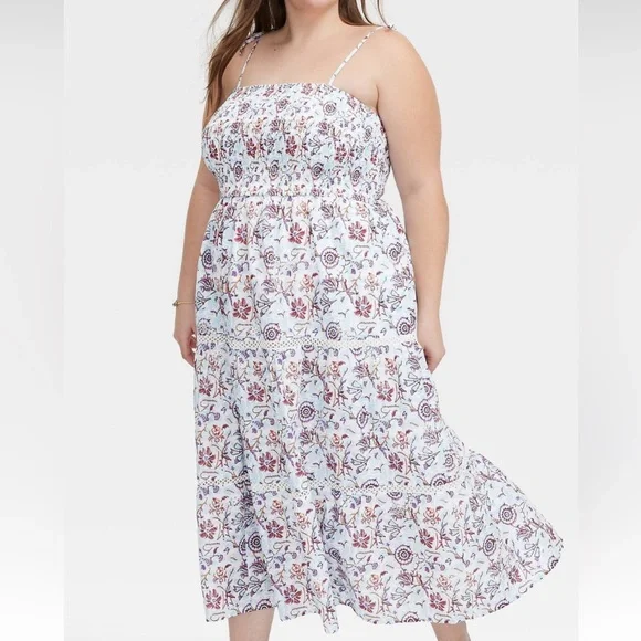 Roller rabbit x target women’s floral tie-shoulder tiered maxi a-line dress-Blue - Picture 3 of 6